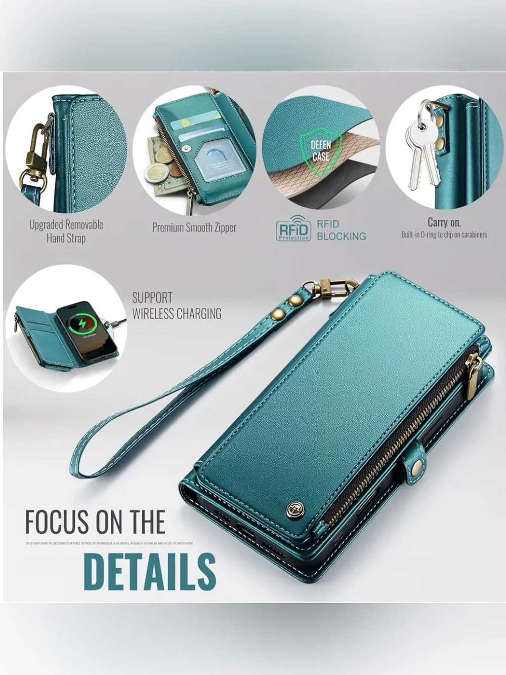 RFID Wallet iPhone 15 Case Card Holder Zipper Strap Defencase 📱✨ - Picture 5 of 16